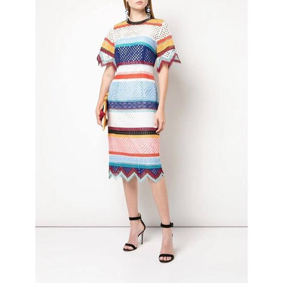 Carolina Herrera Color-Blocked Guipure Striped Lace Eyelet...